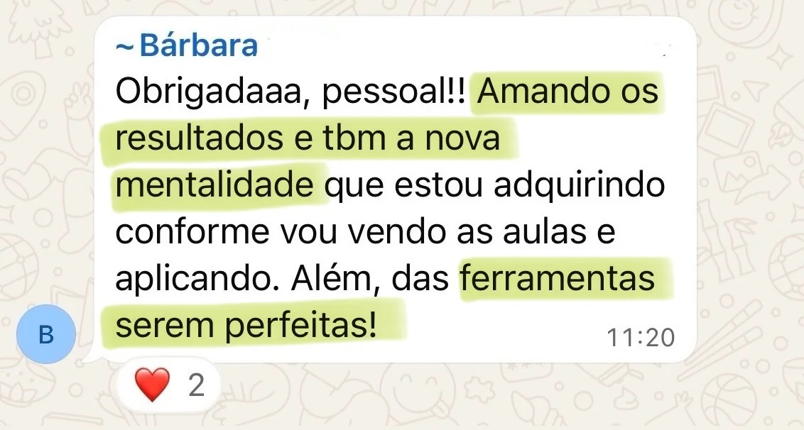Print do depoimento da Bárbara sobre as ferramentas do Travessia
